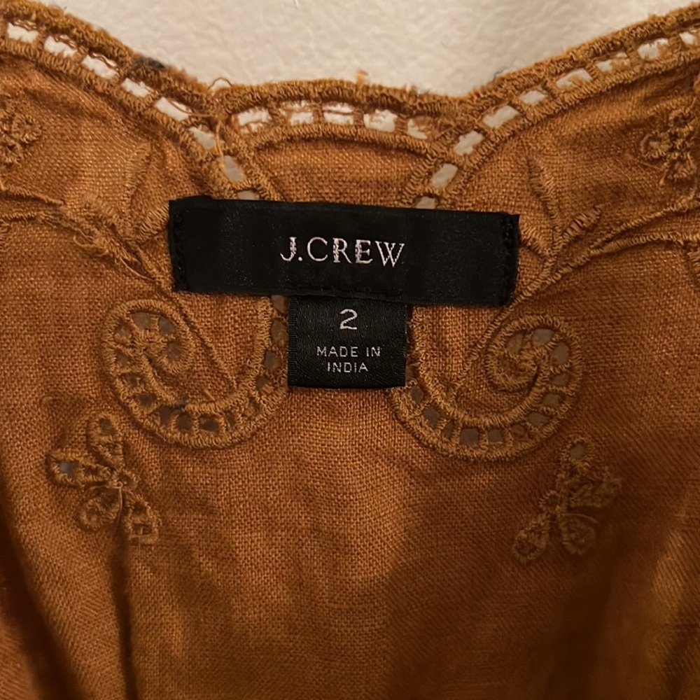 J.Crew Linen Drawstring Embroidered Dress - Picture 2 of 10